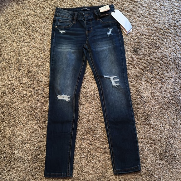 IMPERIAL STAR Big Girls Destructed Dark Denim Skinny Jean Size 10 - Picture 2 of 4